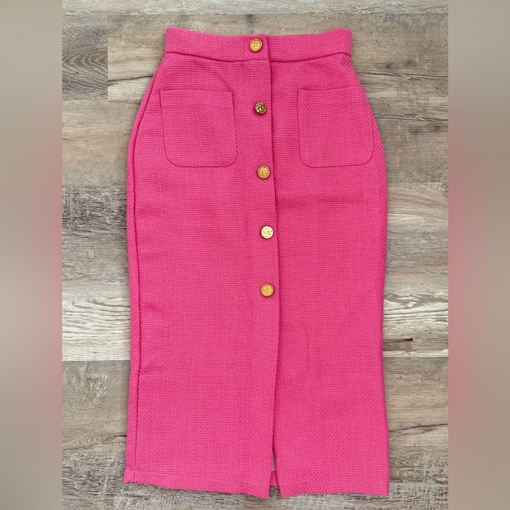 SHEIN Pink Button-Down Pencil Skirt